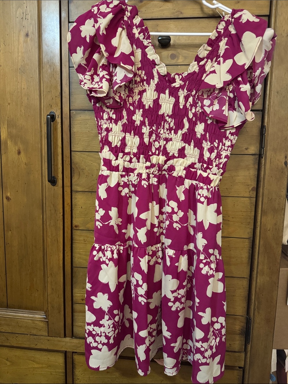 Umgee Fuchsia and Cream Floral Ruffle Tiered Dress